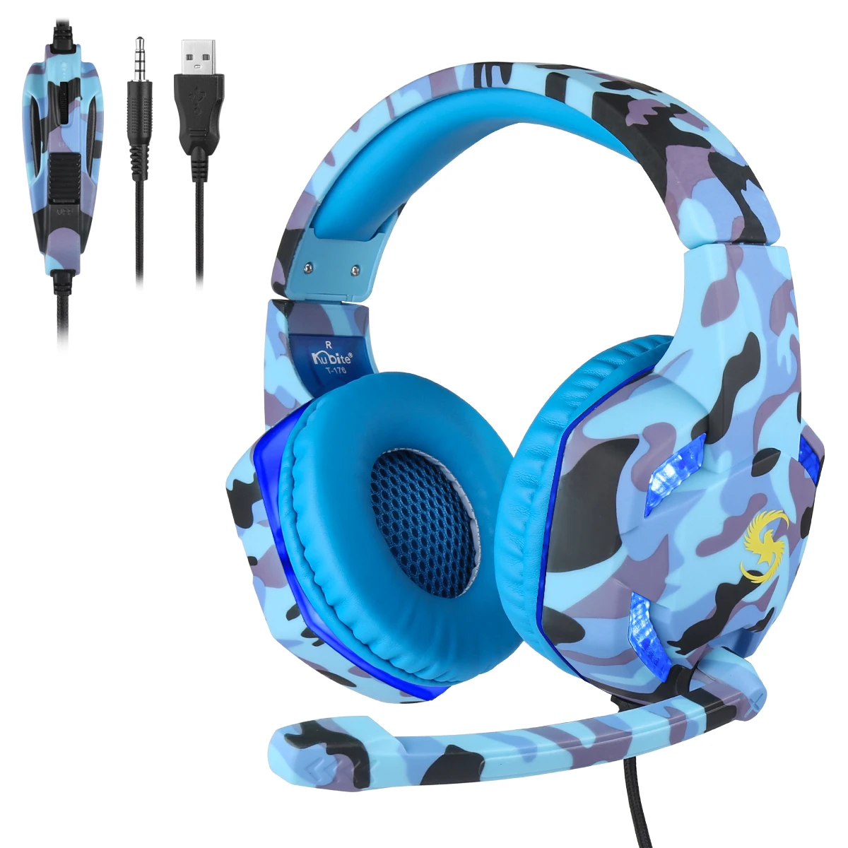 

Hot T-176 1.2m Length camouflage pattern wired Glowing Gaming Headphone with microphone