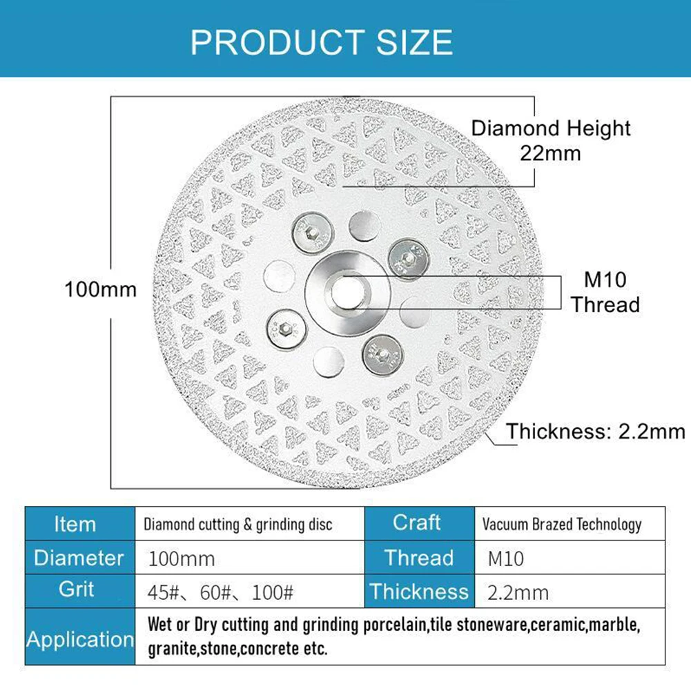 

100mm Diamond Cutting Grinding Disc Double Sided M10 Thread For Marble Granite Ceramic Tile Cutter Saw Blades Abrasive Disc