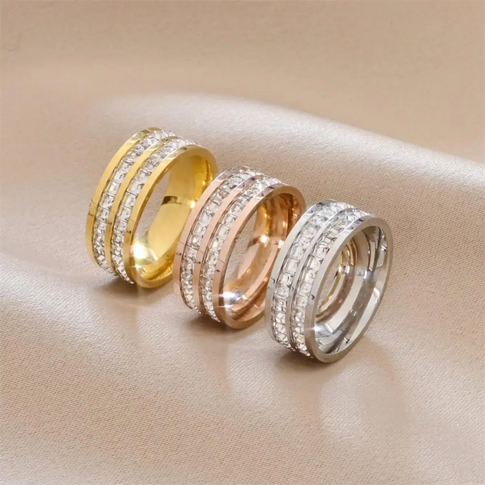 

Women Ring Rhinestone Couple Style Geometric Temperament Personality Decorate Dress Up Elegant Women Stackable Ring Jewelry Acce