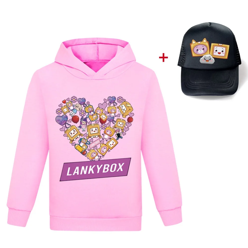 

Fall Kids Girls Sweatshirt Boys Hoodies Lankybox Long Sleeve Hoodie T-shirt Top Teens Kids Clothes big Children's Clothing+ Hat