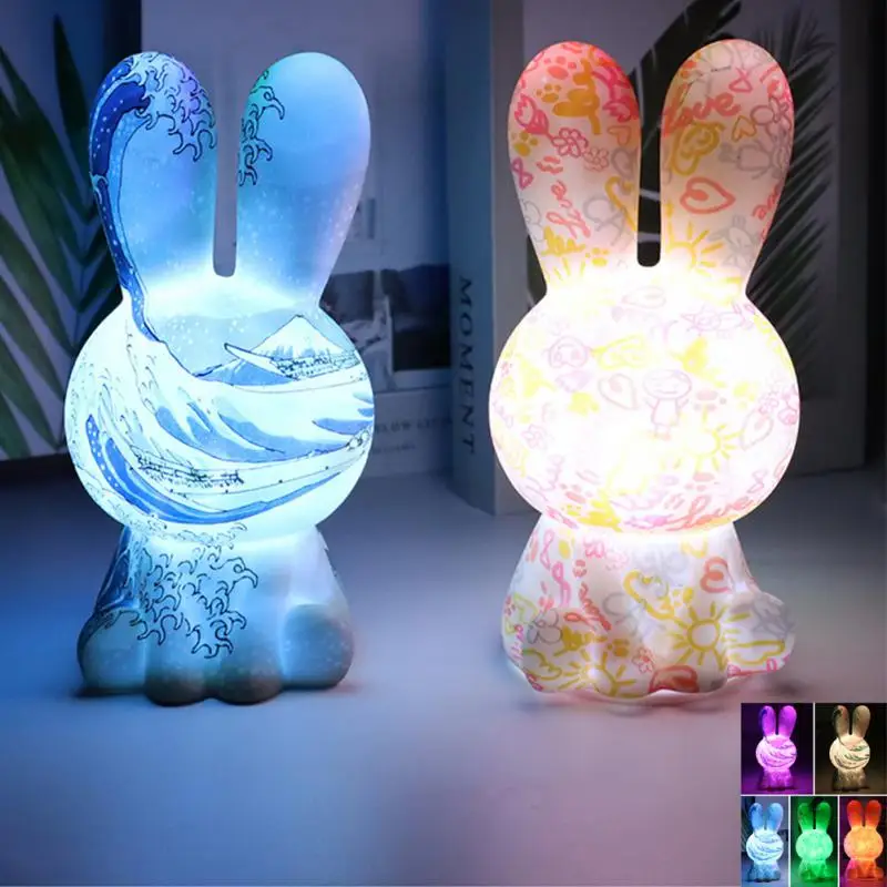 

Creative Bunny Lamp Remote Control LED Night Light Couple Sleeping Touch USB Charge Atmosphere Light Patting Lamp Home Decor