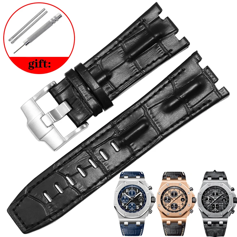 

Genuine Leather watch Strap For AP 15703 Royal Oak Offshore Series 28mm Black Brown Blue Watchbands accessories men's wristband