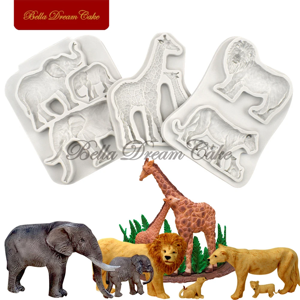 ​3D Jungle Animals Giraffe/Lion/Elephant Silicone Mold Fondant Chocolate Mould Cake Decorating Tools DIY Clay Model Bakeware