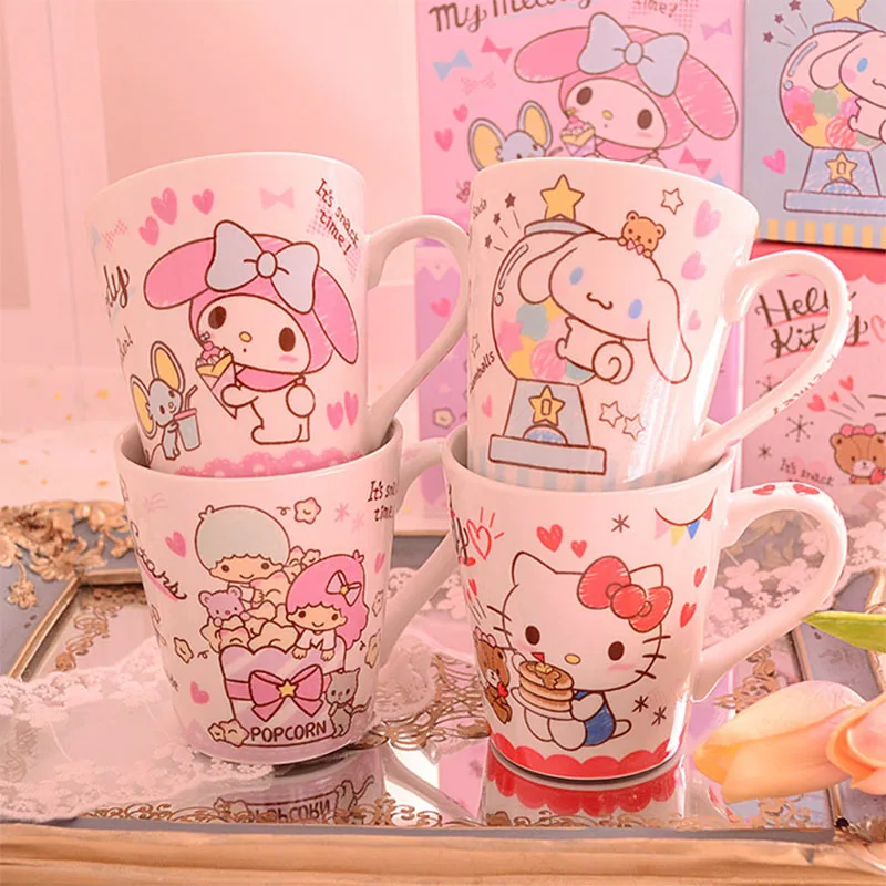 

Sanrio Hellokitty Mymelody Littletwinstars мультяшная Милая фарфоровая чашка Студенческая пара чашка для воды кружка подарок для девушки