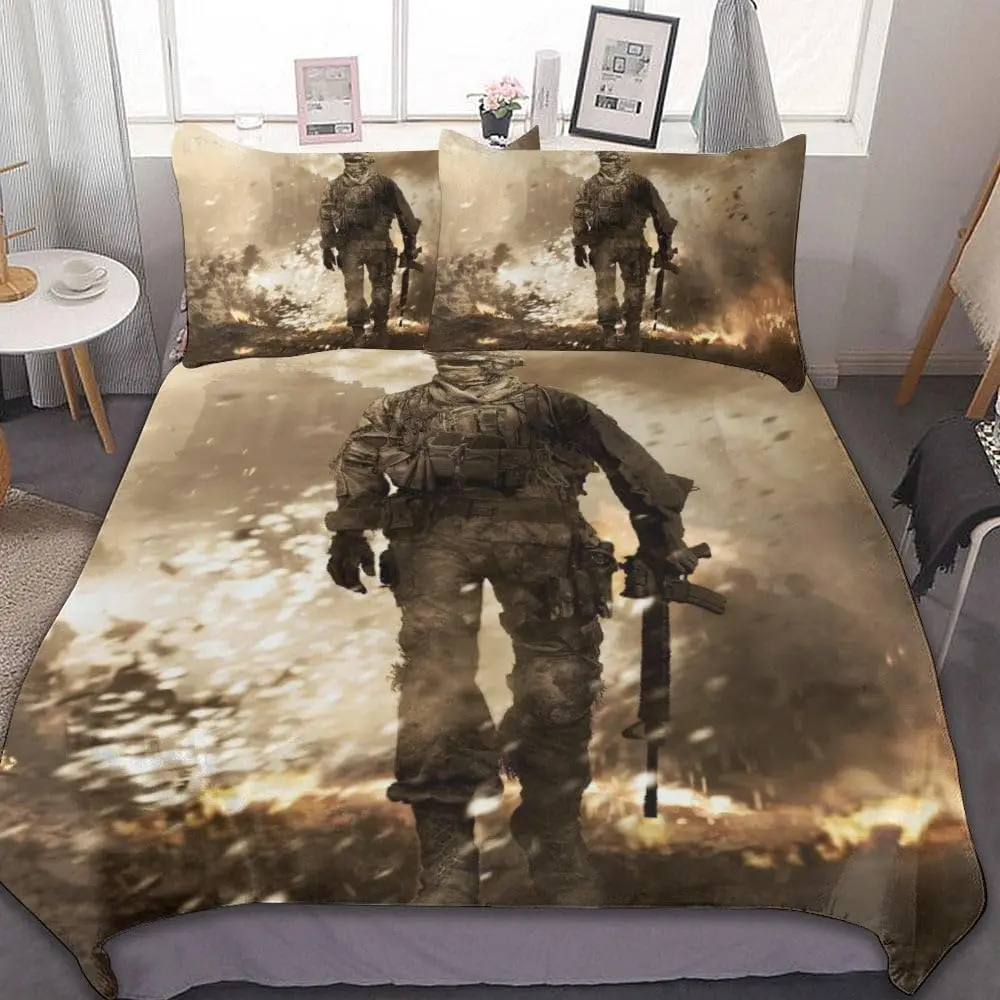 Фото Пододеяльник и наволочка Game C-Call Of D-Duty Warzone. Комплект постельного белья для подростков и взрослых, размер King/Queen, подарок для мальчиков и девочек №5