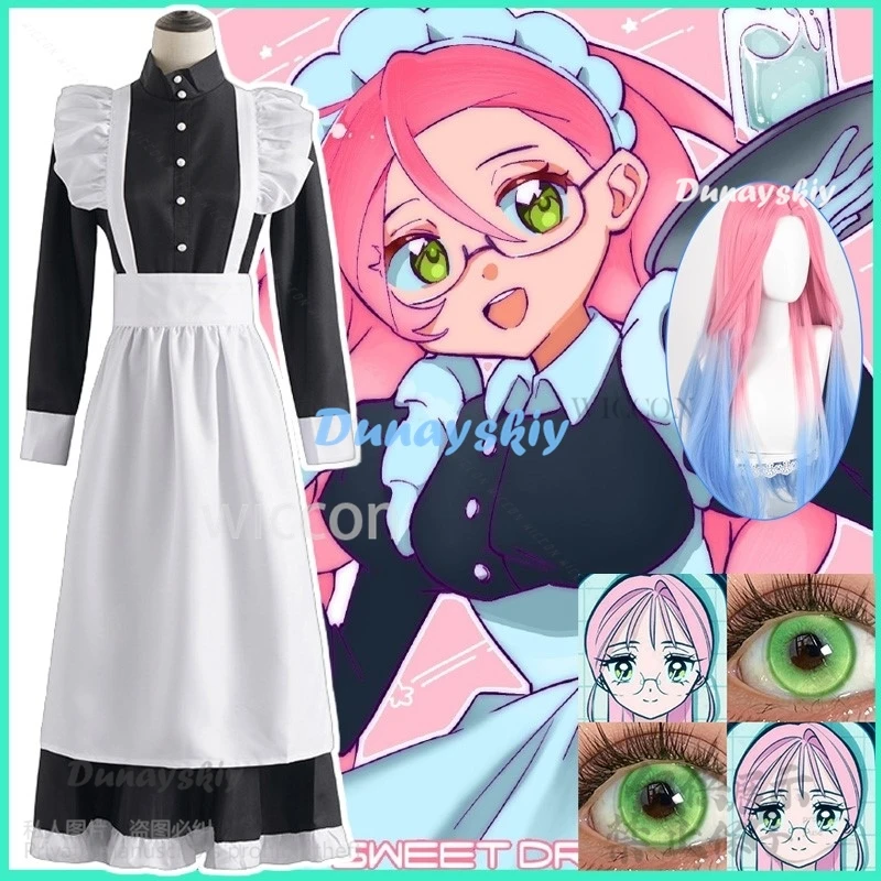 Anime Alien Stage Cosplay Mizi Costume Black White Maid Dress Lolita Wigs For Halloween Christmas Women Role Play Customized
