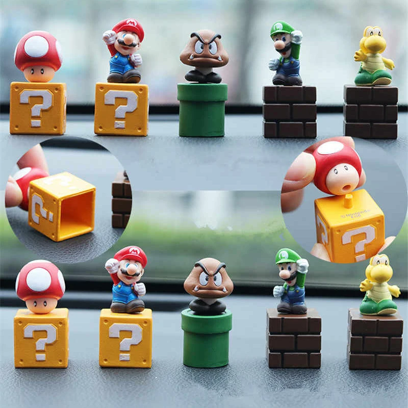 

Super Mario Bros 5pcs/lot Cartoon Figure Collectible Puppets Model Toy Luigi Shy Guy Mushroom Desktop Cake Decoration Kids Gifts