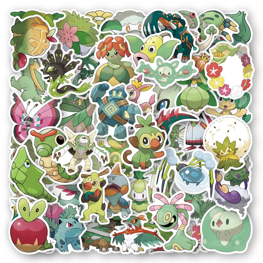 

10/30/60PCS Anime Green Style Pokemon Stickers Kids Toy Gift Decoration DIY Laptop Suitcase Phone Skateboard Car Graffiti Decals