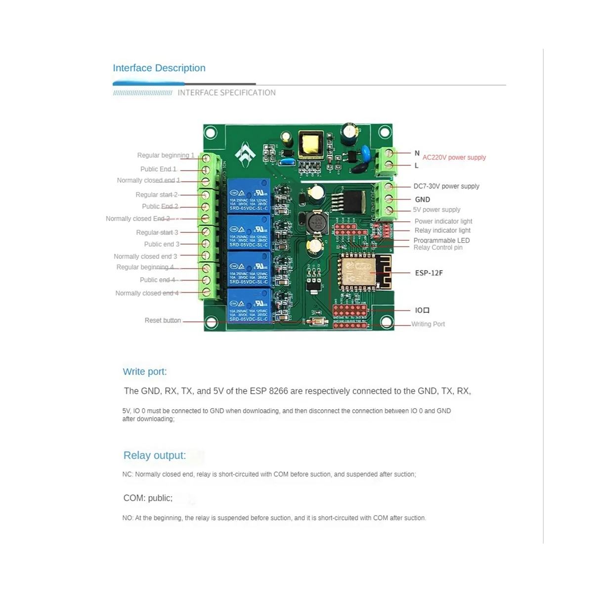 4-канальный беспроводной Wi-Fi релейный модуль ESP8266 Женская плата разработки