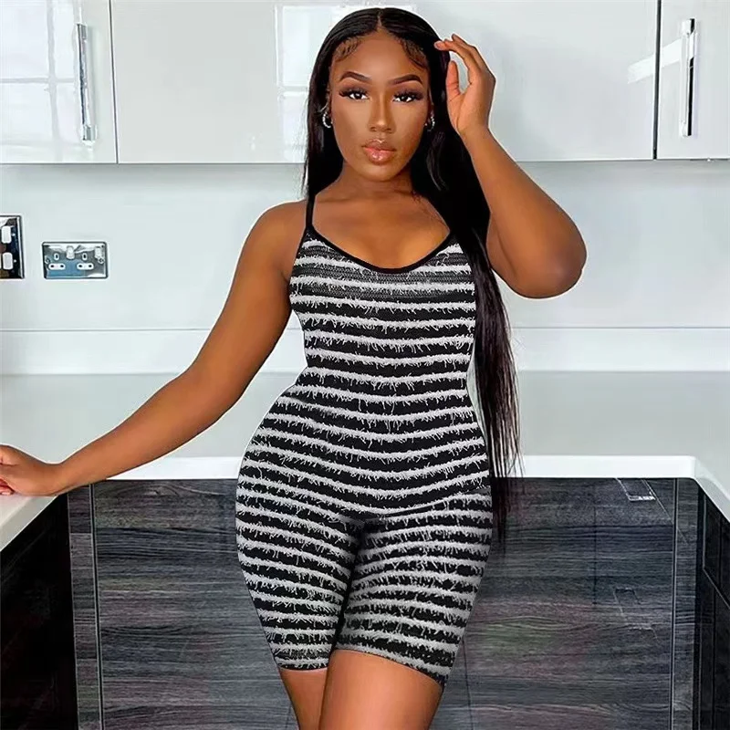 

Women's Clothing Free Shipping Sexy Bodysuit Sports Fitness Women's Summer Jumpsuit Casual Striped Sling Female Jumpsuit 2023