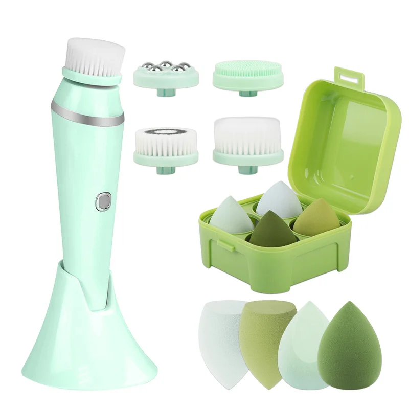 

4 in 1 Electric Face Cleansing Brush Silicone Facial Deep Cleansing Machine with 4 Replace Brush heads Pore Cleaner Face Massage