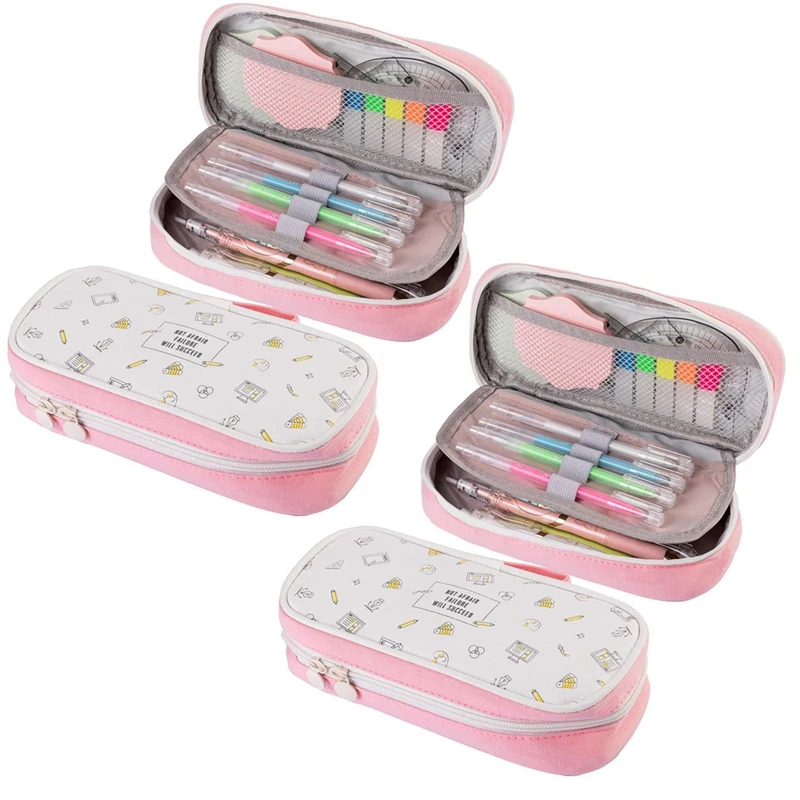 

2X Pencil Case Pencil Bag Pen Pouch Box Marker Holder Office School Supplies Stationery Organizers For Girls Kids