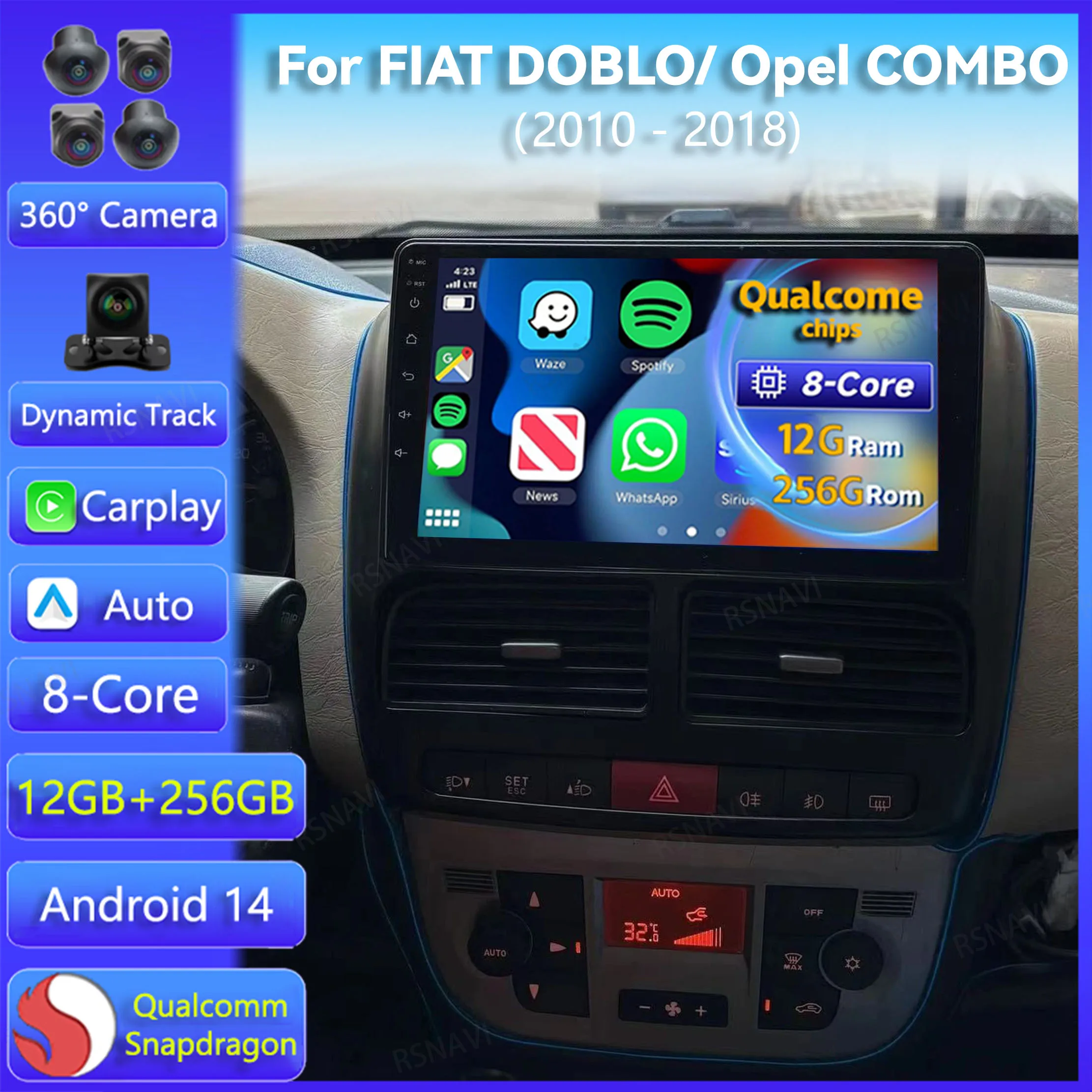 Android14 Carplay Auto для FIAT DOBLO 2010-2012 2013 2014 2015 Opel COMBO 2011-2018 Мультимедийный автомобильный
