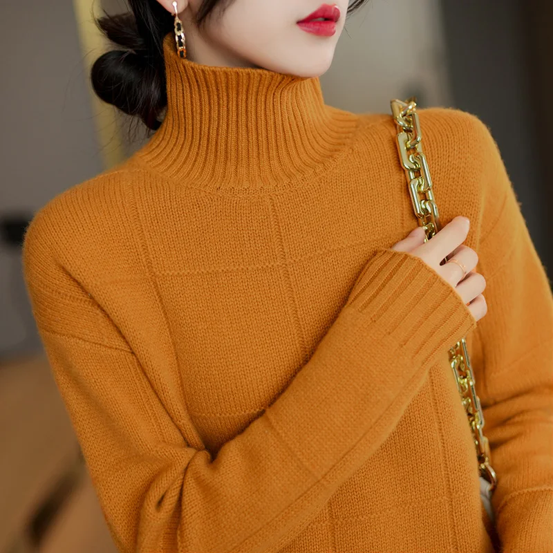 

Зимние плотные женские свитера, Женский пуловер с длинным рукавом, водолазка, повседневные свободные пальто, джемпер, женский свитер, вязаный, 100% шерсть