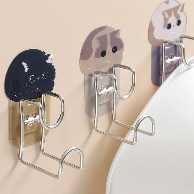 

Wash Basin Hook Multifunctional Adhesive Hooks Cute Cartoon Cat Punch-free Organizer For Bathroom Kitchen Bathroom Hooks