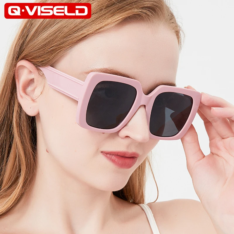 

QVISELD Fashion Sunglasses Women 2022 Luxury Brand Designer Quality Oversized Square Sun Glasses Vintage Retro Shades For Women
