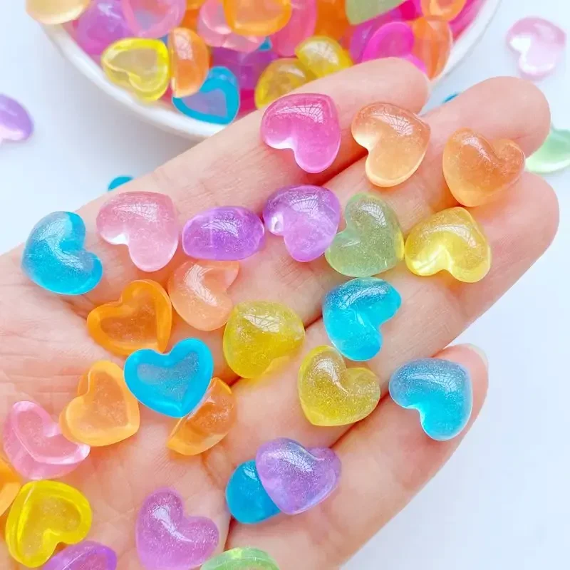 

30Pcs New Cute 11*12mm Resin Mini Shiny Heart Flat Back Cabochon Scrapbook Kawaii DIY Embellishments Accessories