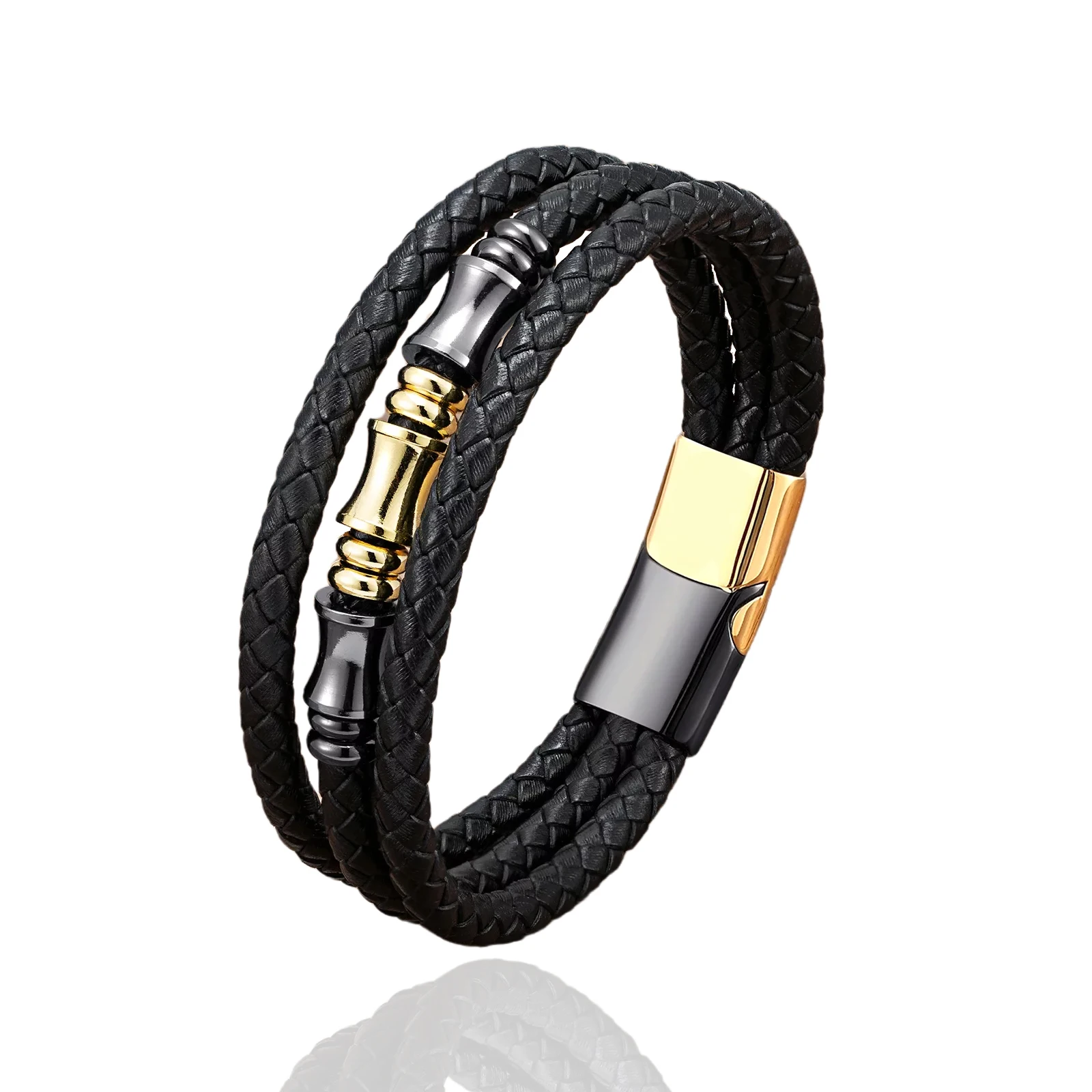 

YISHUCHA Classic Multilayer Genuine Leather Bracelet For Men Charm Jewelry Male Stainless Steel Bracelet Handmade Boyfriend Gift