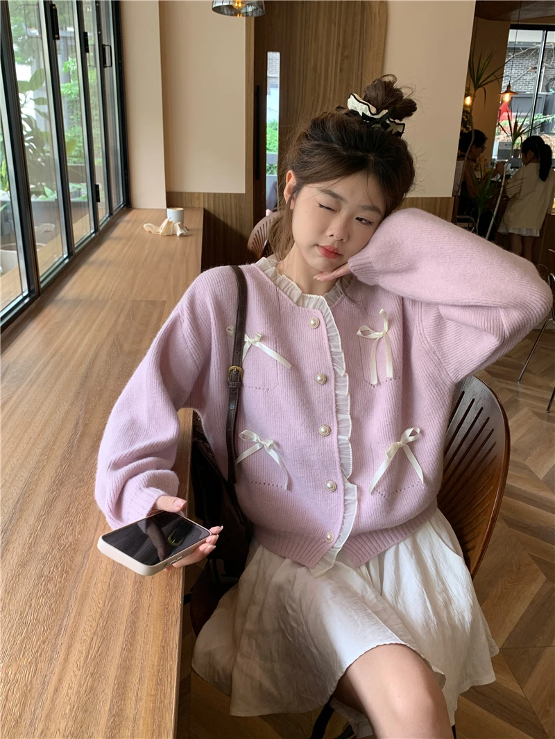 

GBB4585 осенний милый 2023 Новый облегающий модный дизайнерский тонкий кружевной вязаный кардиган свитер