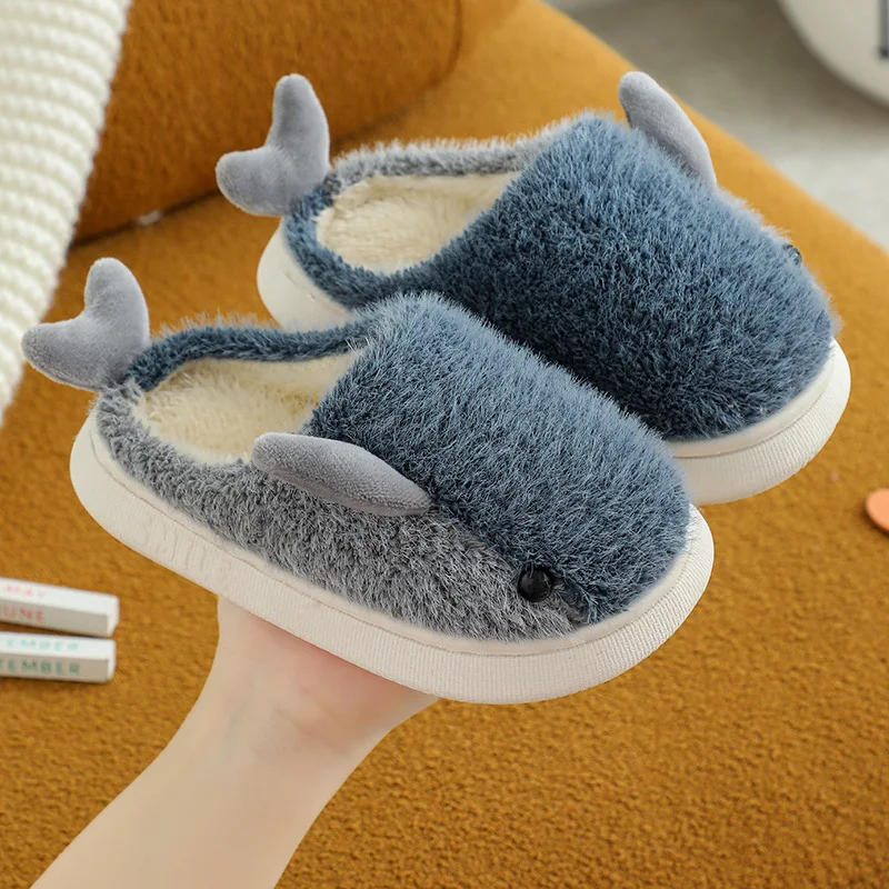 Children's Shark Slippers Princess Warm Kids Winter Cute Cartoon Indoor Furry Shoes Little Girl Soft Bottom Home Shoes
