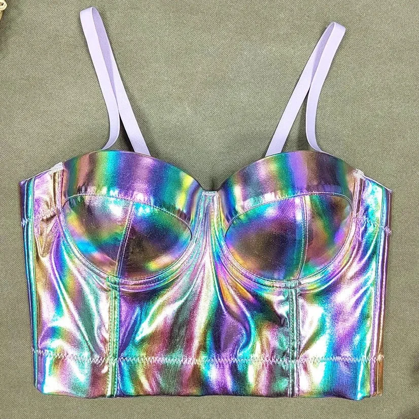 

Женский флуоресцентный бюстгальтер из ПУ кожи, с открытой спиной