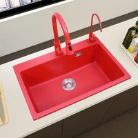 Chinese Red Quartz Sink Kitchen Vegetable Basin Large Single Sink Granite Sink Household Large Drop-in Sink