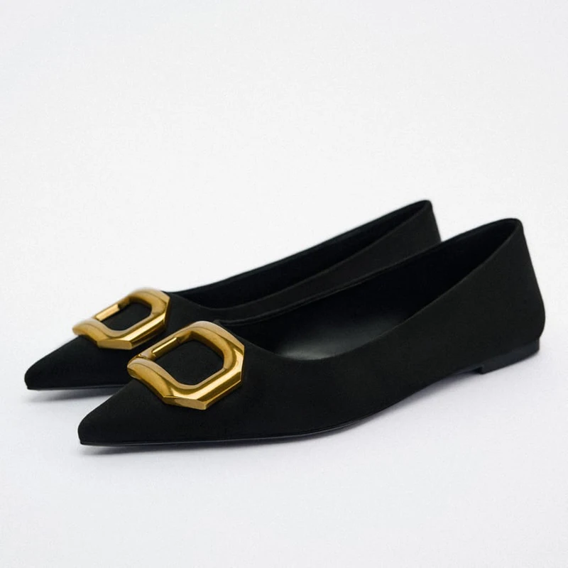 

Женские балетки с металлическим носком, на плоской подошве