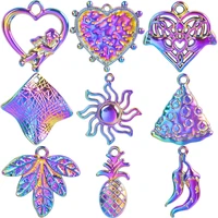 9mix hearts irregular geometry sun caps leaves pineapples fruits chili plants rainbow color charms pendant for making jewelry