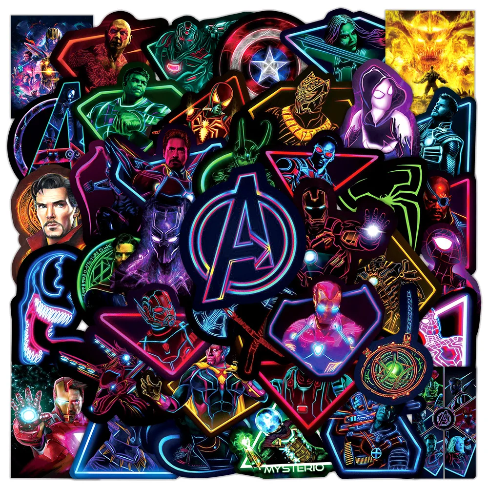 

50/100Pcs Not Repeating Neon The Avengers Anime Stickers Luminous Car Laptop Phone Bike Vinyl Sticker for Kids Toys Gift