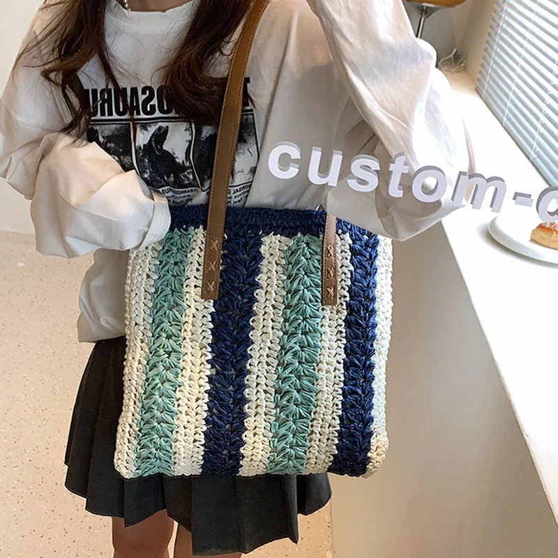 

Hylhexyr Summer Fashion Stripe Shoulder Bag Large Capacity Straw Underarm Bags Beach Casual Tote Female Shopping Handbag