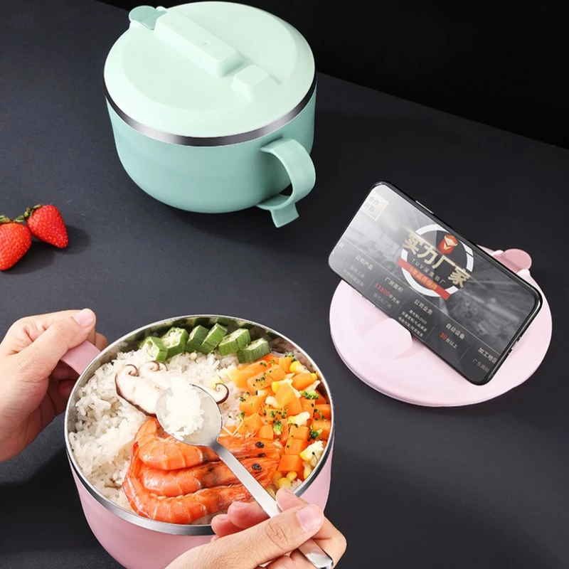 

304 Stainless Steel Lunch Box Instant Noodle Bowl with lid large capacity Fast Food Cup anti-scalding Healthy Tableware Bowl
