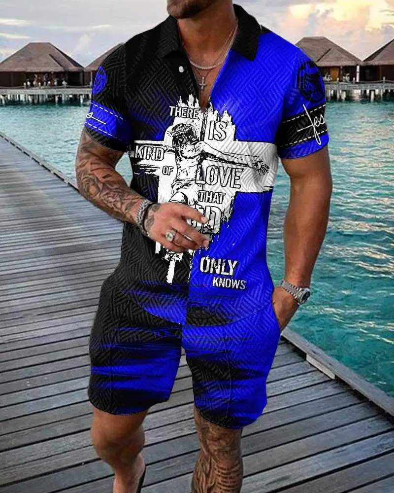 

Рубашка-поло мужская с коротким рукавом и шорты, на пуговицах