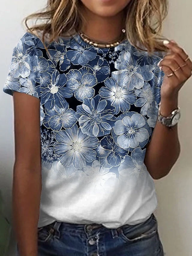 3d Women's T-shirts O Neck Summer Short Sleeve Tops Tees Floral Graphics Ladies Clothes Oversized Female Fashion Y2k Streetwear