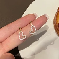 korean style small heart stud earrings for women gold color cute cubic zirconia earrings weddings party jewelry wholesale