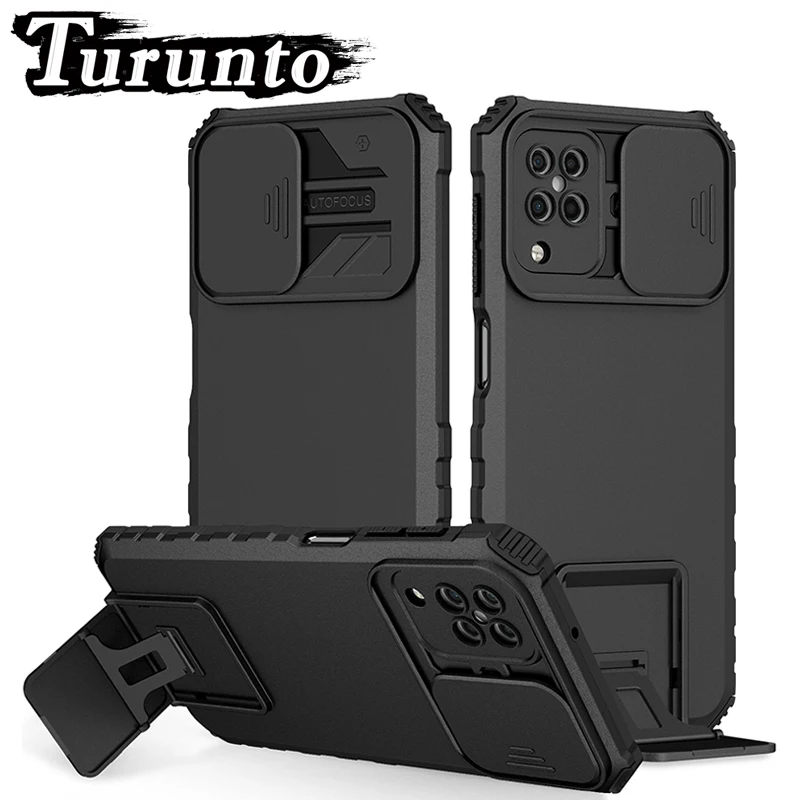 

Slide Camera Armor Phone Case For Samsung A23 A22 A21S A20 A13 A12 A10 Rugged Drop Bracket Cover For Galaxy A03S A02S A02 Case