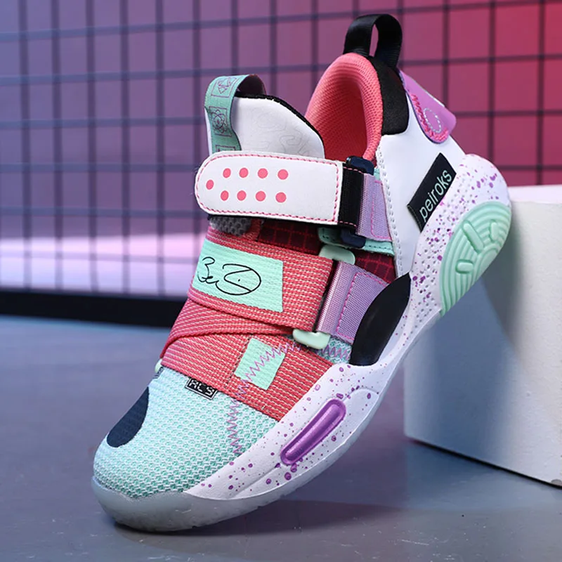 

Kids Basketball Shoes for Boys 2022 New Fashion Mesh Breathable Cushioning Sport Shoes Casual Sneakers Non-slip Outdoor Tenis
