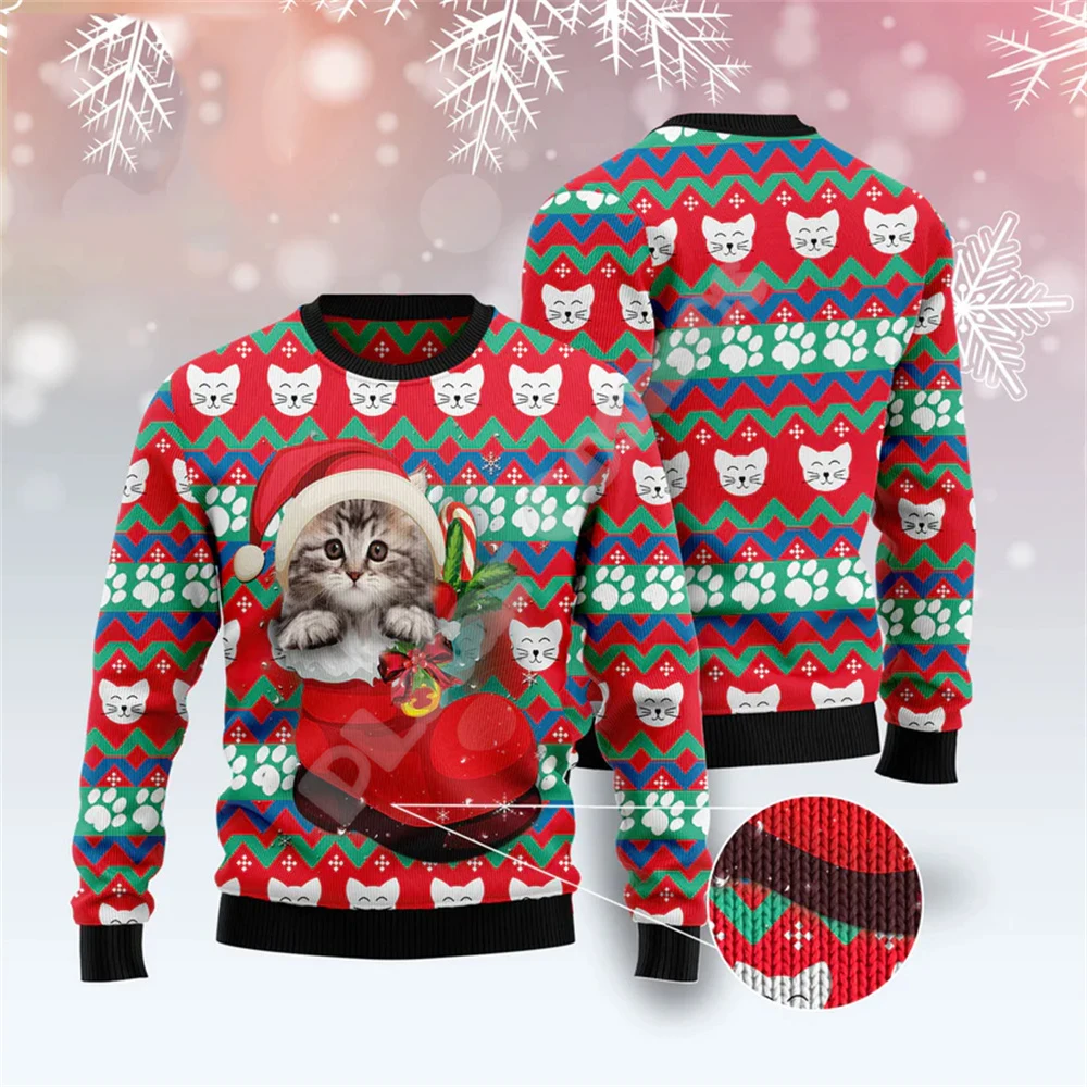 Рождественский свитер с рисунком рождественской елки Санта Клауса тату животных