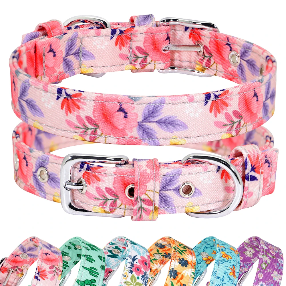 

Floral Printed Dog Collar Nylon Cat Small Dog Collars Cute Puppy Chihuahua Necklace Adjustable For Small Medium Large Dog Cats