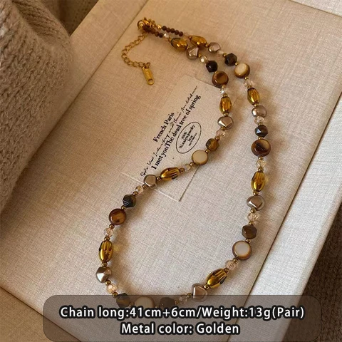 Цепочка Taoya золотого цвета с камнем тигровый глаз