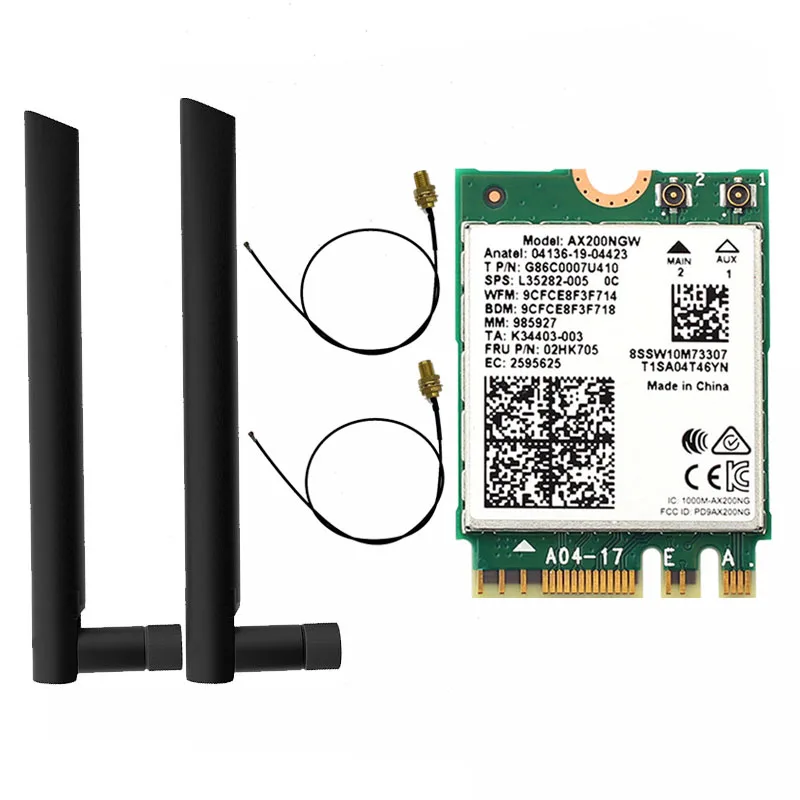 Двухдиапазонный набор Intel Ax200 2,4 ГГц/5 ГГц Bluetooth 5.0 802 стационарный комплект. Адаптер беспроводной карты Ax200ngw с антенной 11ax Ac 3000 Мбит/с.