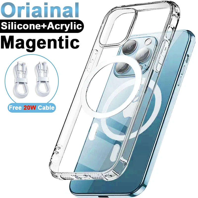 

Original For Magsafe Magnetic Wireless Charging Case Cover For iPhone 14 13 12 11 Pro Max Mini X XS XR Plus SE Gift 20W Cable