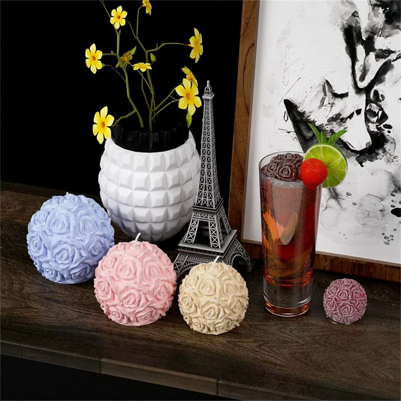 3D круглая форма розы в форме шара свечи поделки смола сделай сам цветок кластер