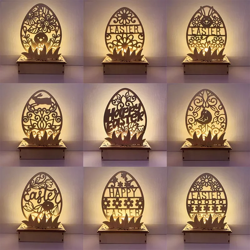 

Easter LED Light Hollow Egg Shape Night Light Wooden Ornament For Home Room Decor Happy Easter Party Supplies Kids Favor Gifts