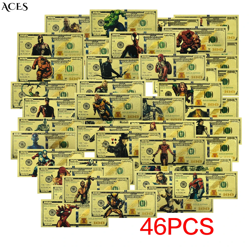 

46pcs Us Classic Movie Gold Banknotes Full Set Forever Hero Ticket Souvenir Movie Money Collection Childhood Memories Gift