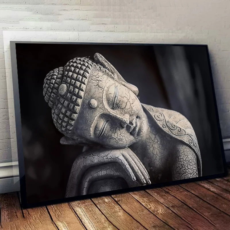 Черно-белая статуэтка Будды Картина на холсте фотография настенные картины для