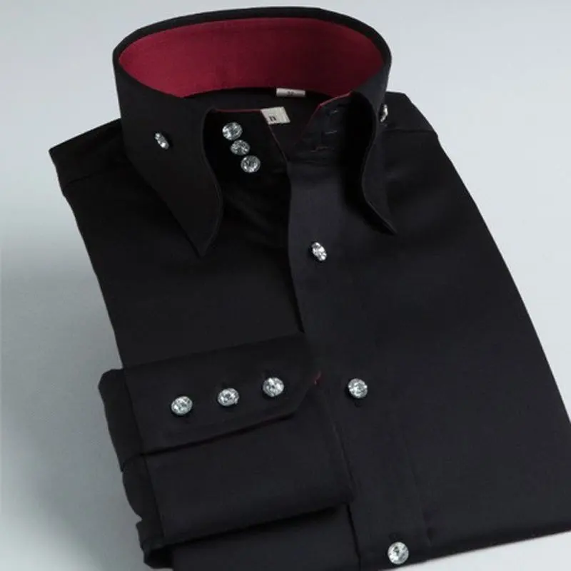 High Collar Men's Shirt Men's Long Sleeve Coat Inch Shirt Iron Free Men's Wear