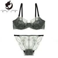 flame of dream french ultra thin breathable gathered bra sexy lace underwear set 221781