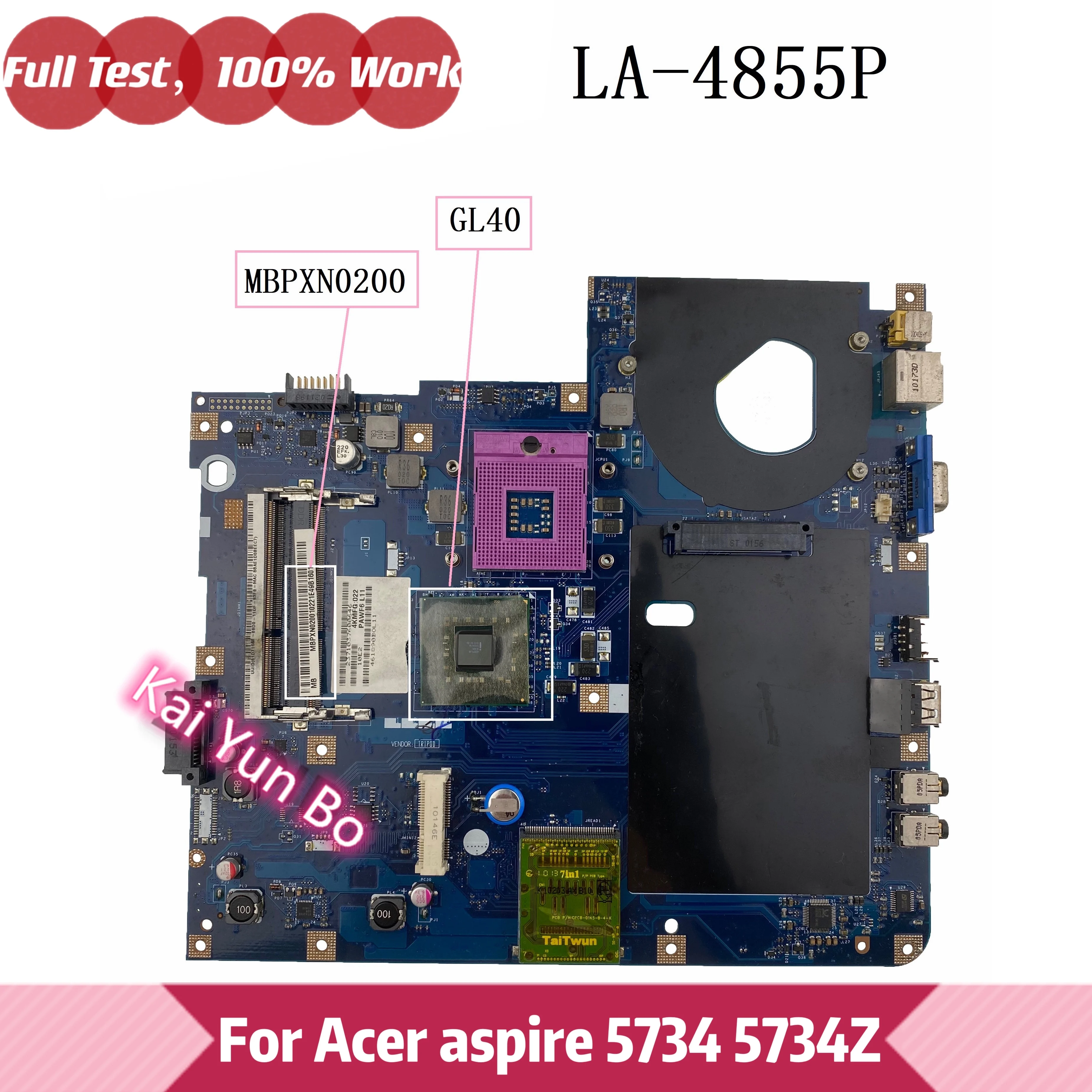 

PAWF5 LA-4855P MBPXN02001 Материнская плата для ноутбука Acer Aspire 5734 5734Z с GL40 DDR3 100% полностью протестированная работа