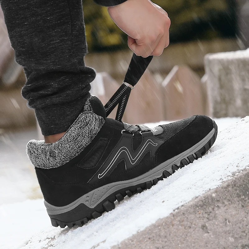 Winter Boots Men Women Hiking Shoes High-top Antiskidding Waterproof Plush Warm Casual Sneakers Plus Size 36-46