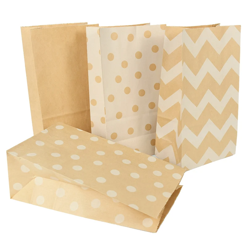 

10pcs Kraft Paper Bag Dot Stripe Print Gift Bags Packaging Biscuit Candy Bread Snacks Takeaway Bags Wedding Event Party Supplies
